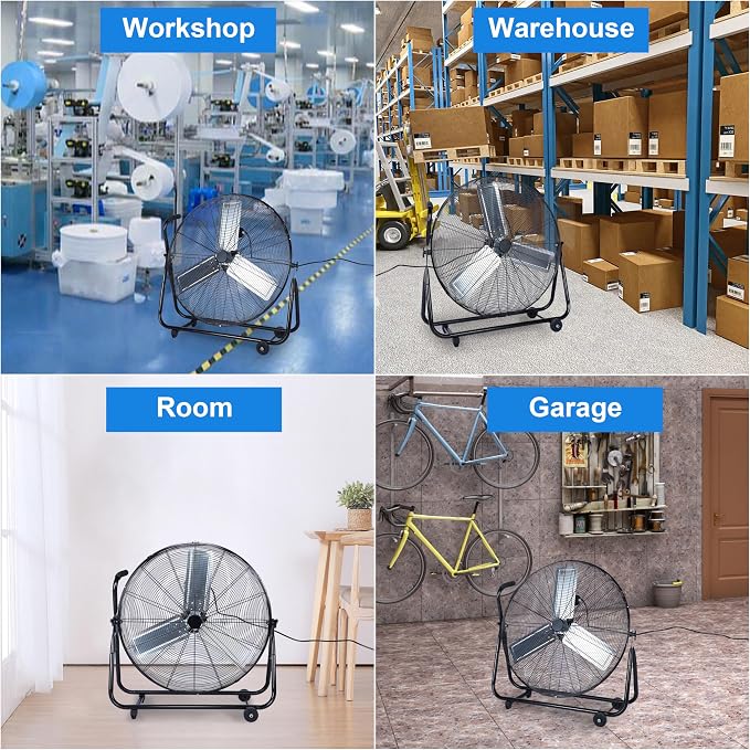 Dynamic 30-Inch Floor Fan with Roll Booster - Industrial-Grade Airflow, 360 Degree Adjustable Tilt, and Portable Design for