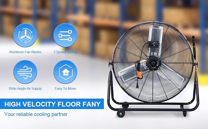 Dynamic 30-Inch Floor Fan with Roll Booster - Industrial-Grade Airflow, 360 Degree Adjustable Tilt, and Portable Design for