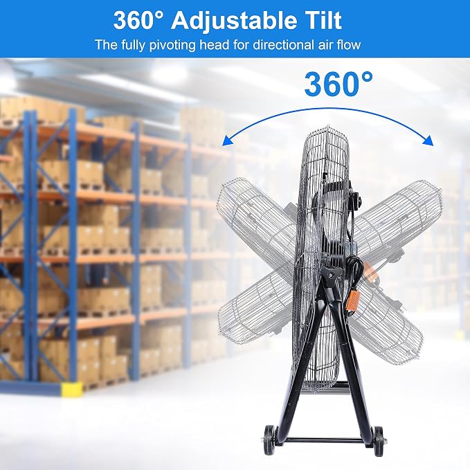 Dynamic 30-Inch Floor Fan with Roll Booster - Industrial-Grade Airflow, 360 Degree Adjustable Tilt, and Portable Design for