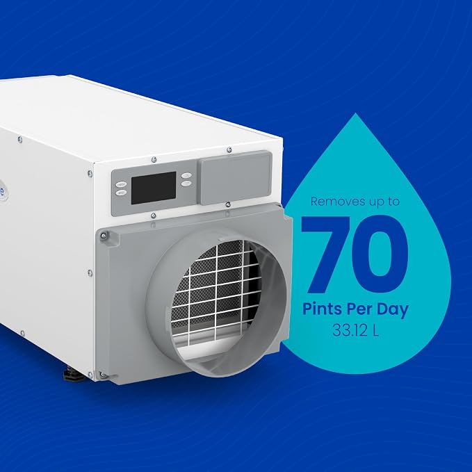 E070 Crawl Space Dehumidifier for Basement & Crawlspace – 70-Pint High-Capacity Commercial Dehumidifier for Homes Up to