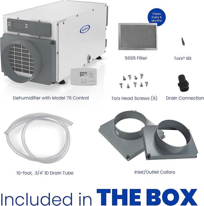 E070 Pro 70-Pint Crawl Space Dehumidifier + Model 76 Wall Mount Control, Whole-House Dehumidifier for Basement, Crawlspace