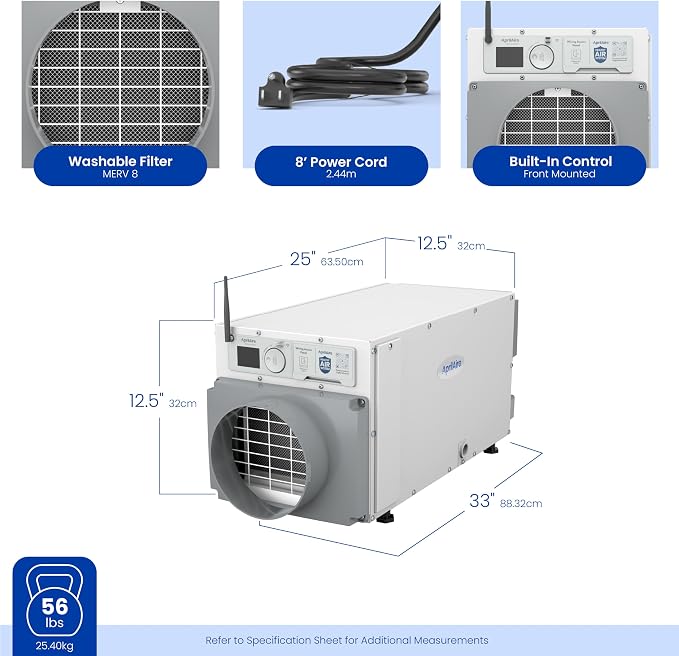 E070W Smart Wi-Fi Crawl Space Dehumidifier, 70-Pint Commercial Whole-House Dehumidifier for Basement, alternate product view