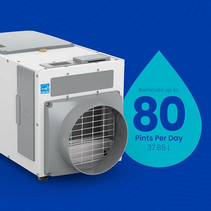 E080 Whole House Dehumidifier for Basement & Crawl Space – 80-Pint High-Capacity Commercial Dehumidifier for Homes Up to