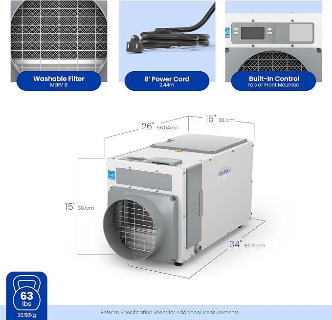 E080 Whole House Dehumidifier for Basement & Crawl Space – 80-Pint High-Capacity Commercial Dehumidifier for Homes Up to