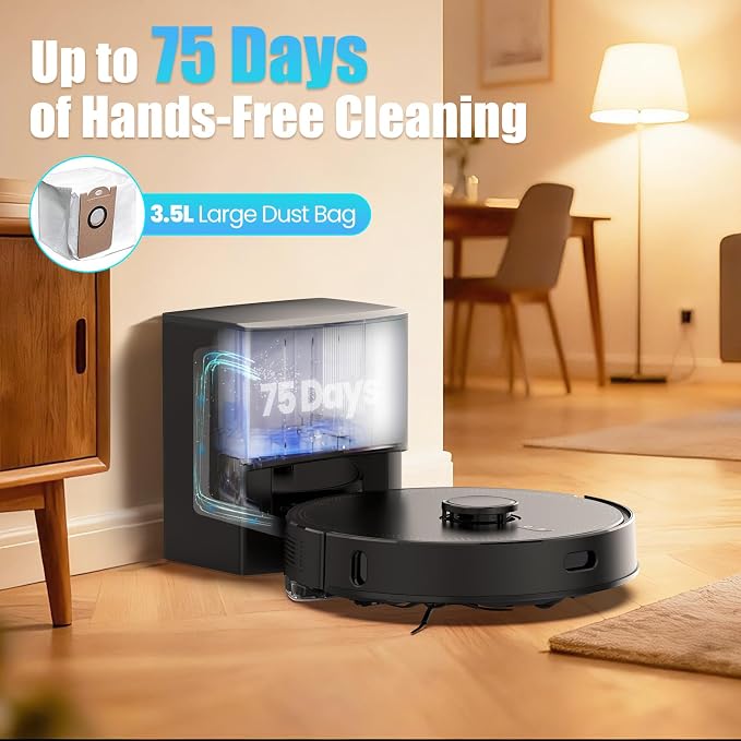 E10+ Robot Vacuums and Mop, 75-Day Self-Emptying, 8000PA Suction, LiDAR Navigation, Home Mapping, APP & Voice Control