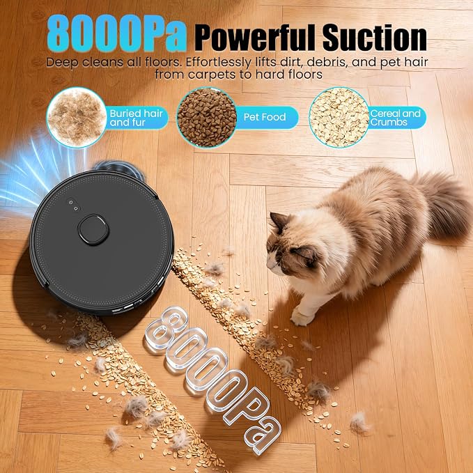 E10+ Robot Vacuums and Mop, 75-Day Self-Emptying, 8000PA Suction, LiDAR Navigation, Home Mapping, APP & Voice Control
