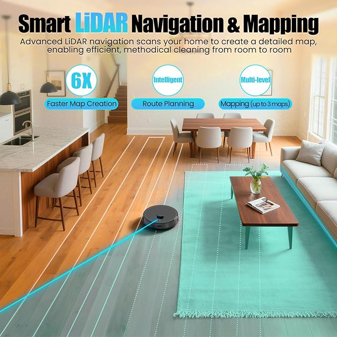 E10+ Robot Vacuums and Mop, 75-Day Self-Emptying, 8000PA Suction, LiDAR Navigation, Home Mapping, APP & Voice Control