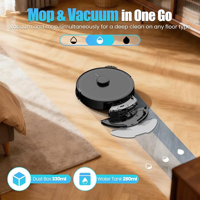 E10+ Robot Vacuums and Mop, 75-Day Self-Emptying, 8000PA Suction, LiDAR Navigation, Home Mapping, APP & Voice Control
