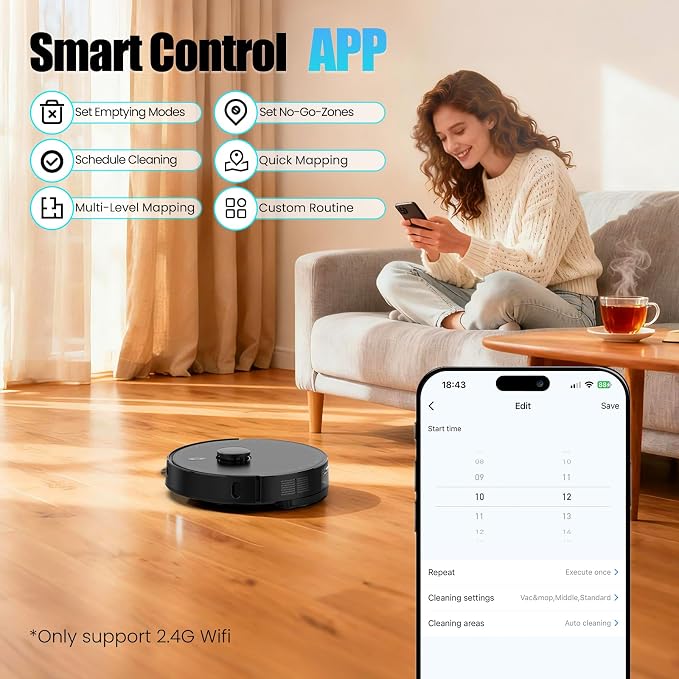 E10+ Robot Vacuums and Mop, 75-Day Self-Emptying, 8000PA Suction, LiDAR Navigation, Home Mapping, APP & Voice Control