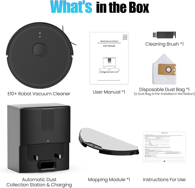 E10+ Robot Vacuums and Mop, 75-Day Self-Emptying, 8000PA Suction, LiDAR Navigation, Home Mapping, APP & Voice Control