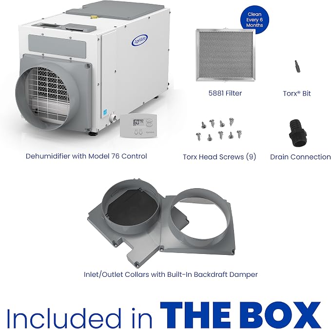 E100 Pro 100-Pint Whole-House Dehumidifier + Model 76 Wall Mount Control, Commercial-Grade Dehumidifier for Basement