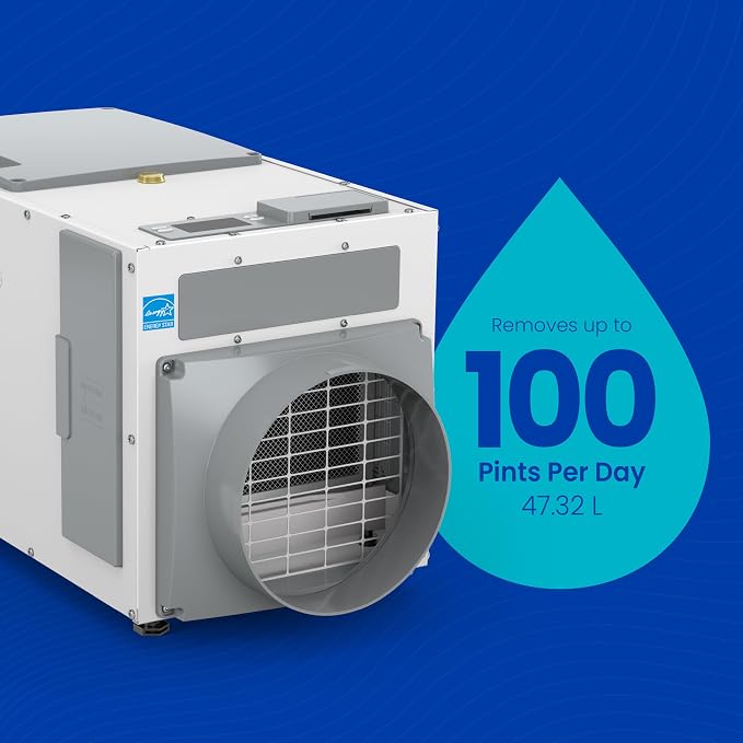 E100 Whole House Dehumidifier for Basement & Crawl Space – 100-Pint High-Capacity Commercial Dehumidifier for Homes Up to