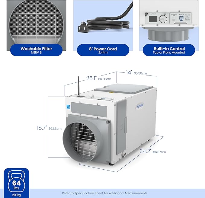 E100W Smart Wi-Fi Whole-House Dehumidifier 100-Pint ENERGY STAR Commercial Dehumidifier for Basement, alternate product view