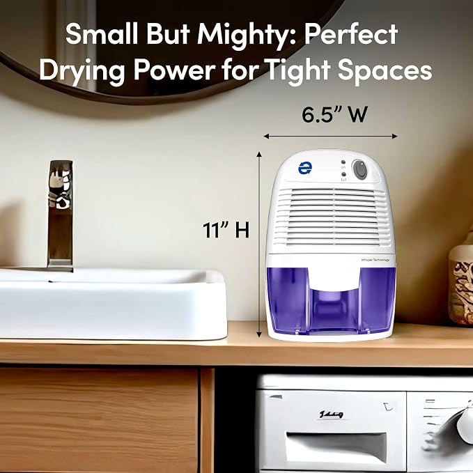 EDV-1100 Whisper-quiet 16 OZ Dehumidifier with Auto Shut Off and Restart for small spaces in your Home, RV, Automobile