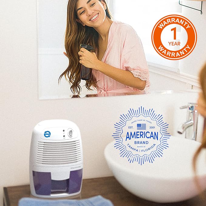 EDV-1100 Whisper-quiet 16 OZ Dehumidifier with Auto Shut Off and Restart for small spaces in your Home, RV, Automobile