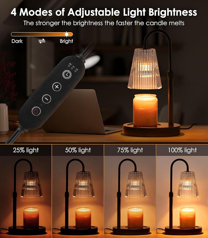 Electric Candle Lamps Warmer with Dimmer Adjustable Height Timer Lamp Candles Warmers Glass Vintage, alternate product view 3