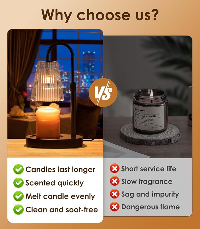 Electric Candle Lamps Warmer with Dimmer Adjustable Height Timer Lamp Candles Warmers Glass Vintage, alternate product view 5