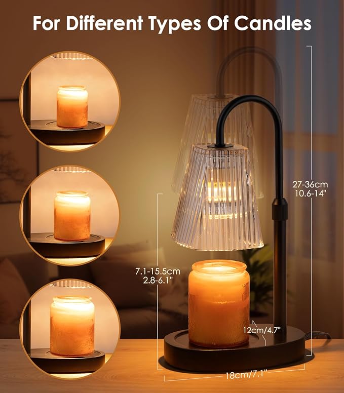 Electric Candle Lamps Warmer with Dimmer Adjustable Height Timer Lamp Candles Warmers Glass Vintage, alternate product view 6