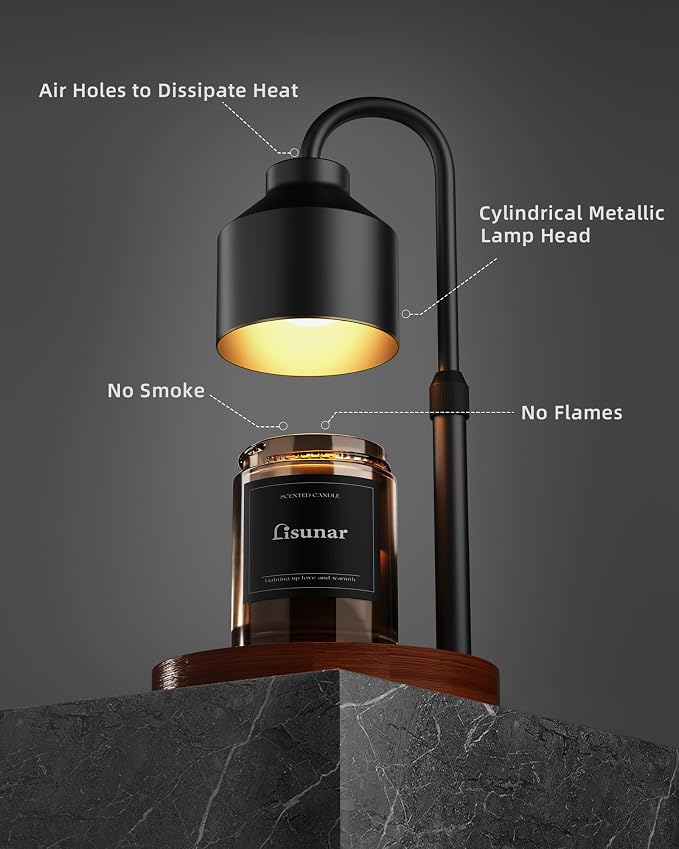 Electric Candle Warmer Lamp Black, Candle Lamp Warmer with Timer, Wax Warmer Lamp for Jar Candles, Adjustable Height Candle