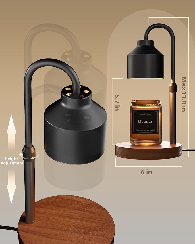 Electric Candle Warmer Lamp Black, Candle Lamp Warmer with Timer, Wax Warmer Lamp for Jar Candles, Adjustable Height Candle