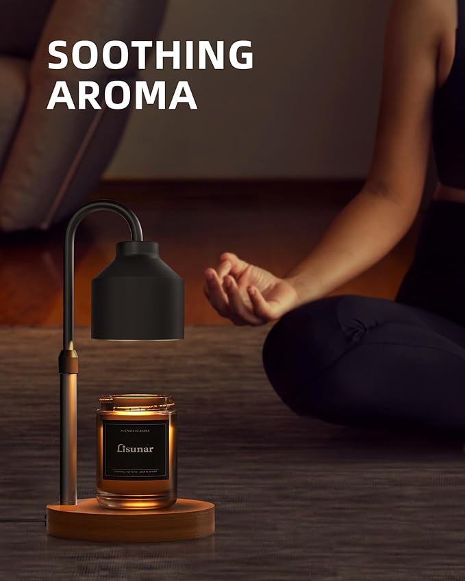 Electric Candle Warmer Lamp Black, Candle Lamp Warmer with Timer, Wax Warmer Lamp for Jar Candles, Adjustable Height Candle