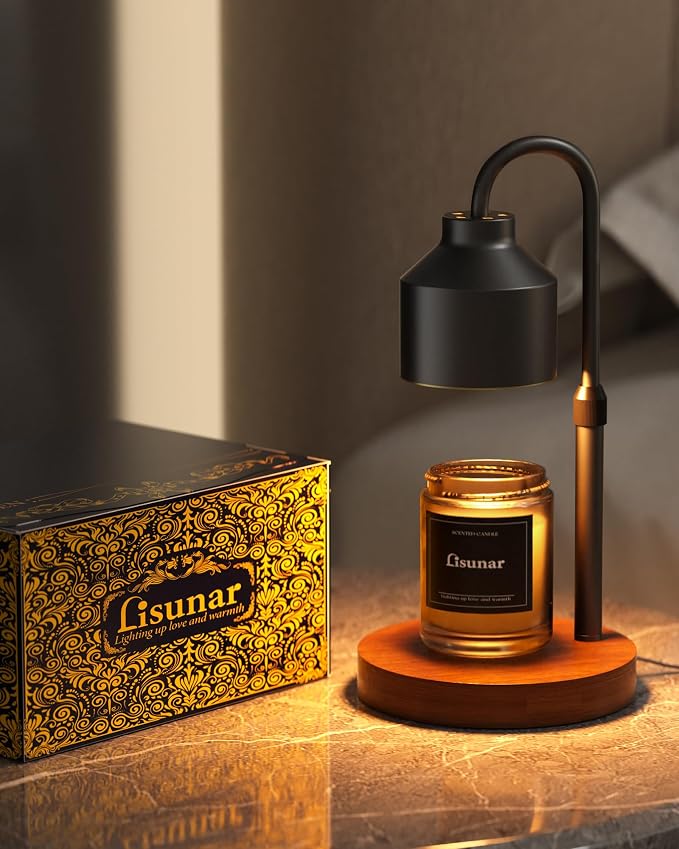 Electric Candle Warmer Lamp Black, Candle Lamp Warmer with Timer, Wax Warmer Lamp for Jar Candles, Adjustable Height Candle