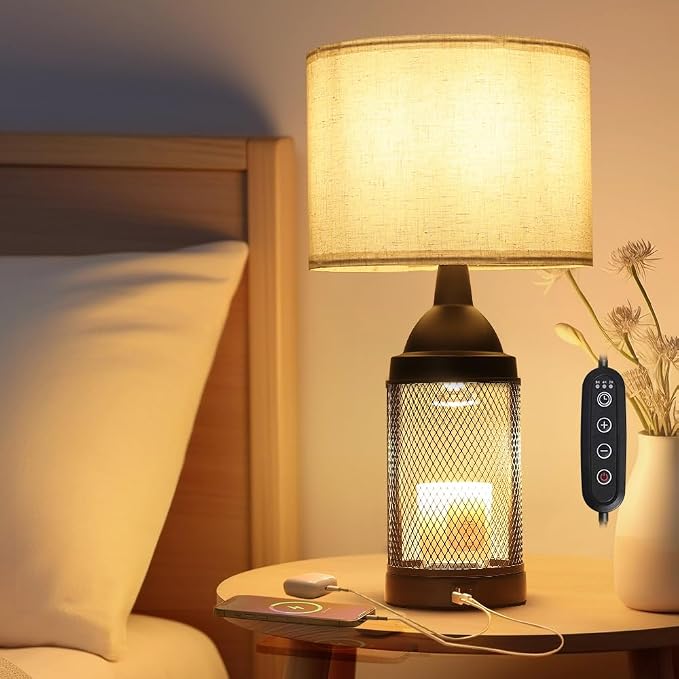 Electric Candle Warmer Lamp Dlack,24H Cycle Timer, Dimmable, Dual Charging Port, Wax Melt Warmer with 2 Bulbs,Country Lamps
