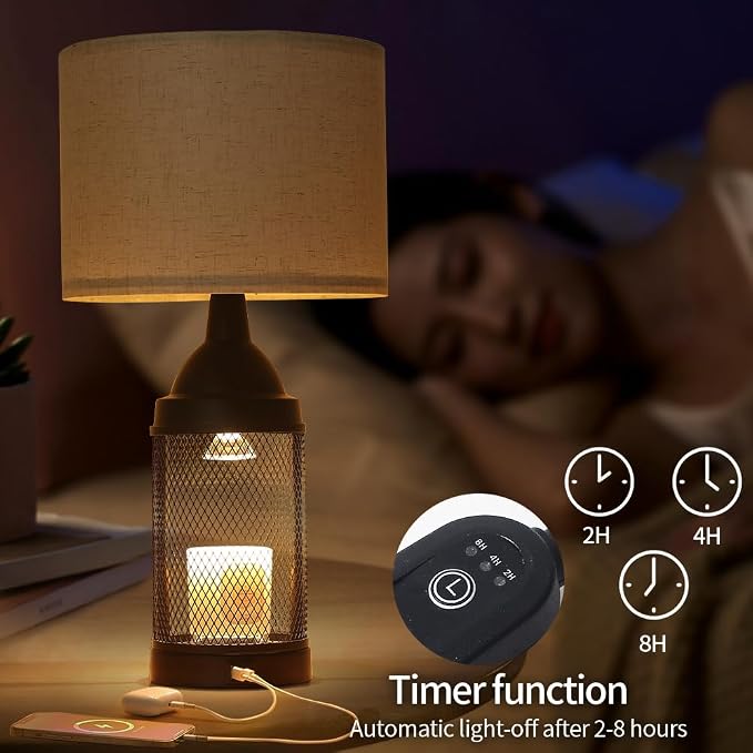 Electric Candle Warmer Lamp Dlack,24H Cycle Timer, Dimmable, Dual Charging Port, Wax Melt Warmer with 2 Bulbs,Country Lamps