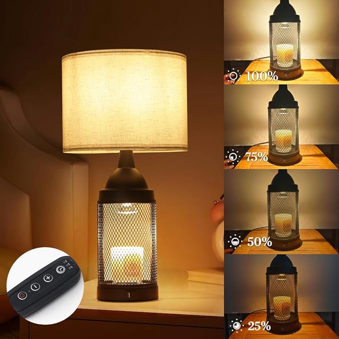 Electric Candle Warmer Lamp Dlack,24H Cycle Timer, Dimmable, Dual Charging Port, Wax Melt Warmer with 2 Bulbs,Country Lamps