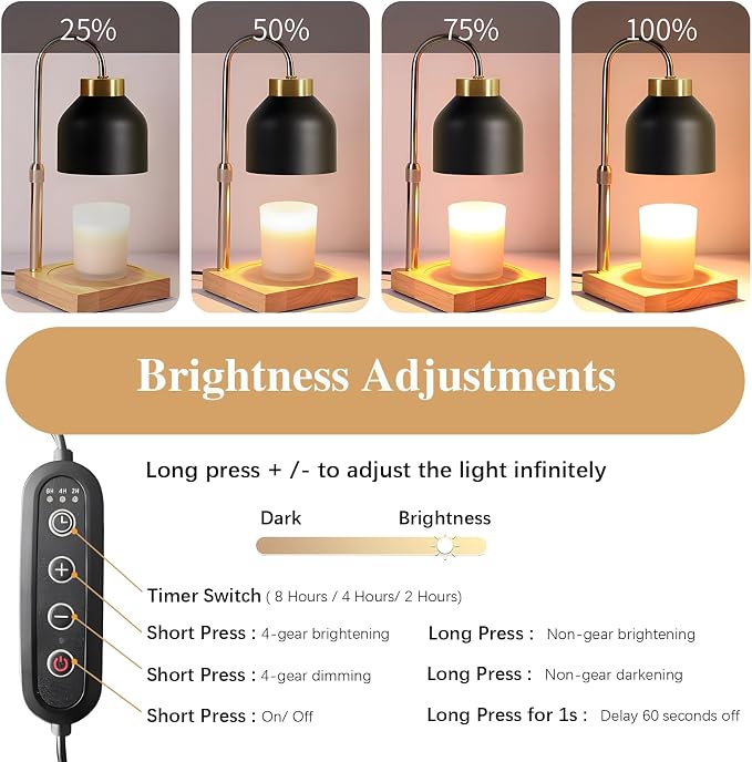 Electric Candle Warmer Lamp with 2H/4H/8H Timer Dimming Height Adjustable Safety Night Lamp, Home Scented Jar Candles Decor