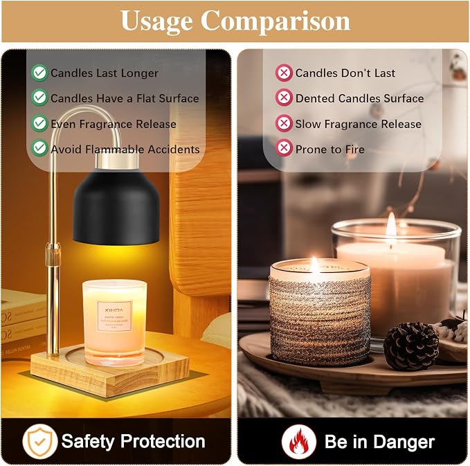 Electric Candle Warmer Lamp with 2H/4H/8H Timer Dimming Height Adjustable Safety Night Lamp, Home Scented Jar Candles Decor
