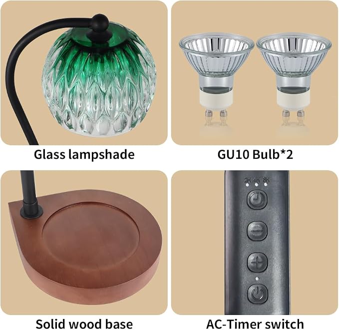 Electric Candle Warmer Lamp with Timer&Dimmable for Jar Scented Candles, alternate product view 4