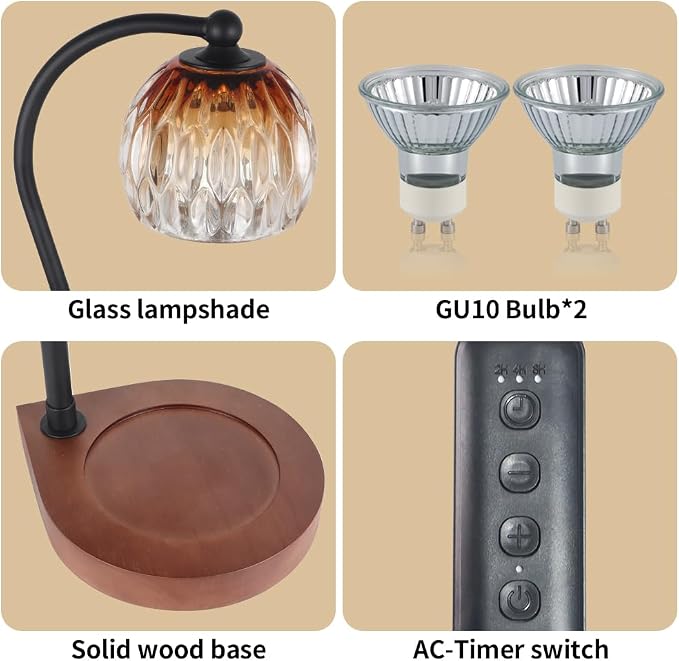 Electric Candle Warmer Lamp with Timer&Dimmable for Jar Scented Candles, alternate product view 4
