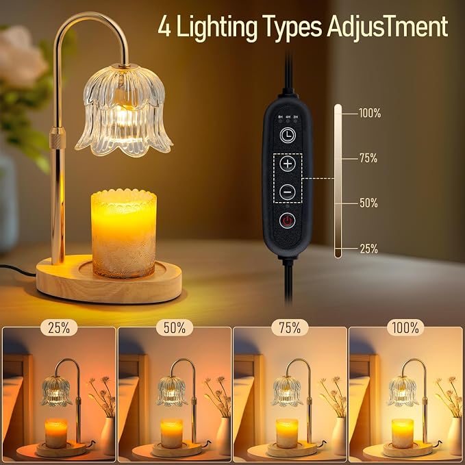 Electric Candle Warmer Lamp with Timer - Flame-Free 4-Level Dimming, Height Adjustable Gifts for Mom Women Friend, alternate