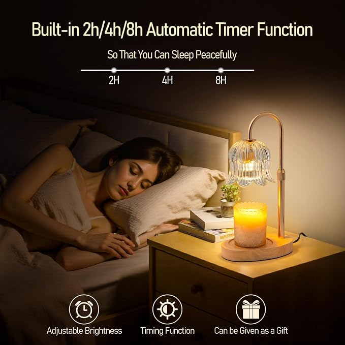 Electric Candle Warmer Lamp with Timer - Flame-Free 4-Level Dimming, Height Adjustable Gifts for Mom Women Friend, alternate