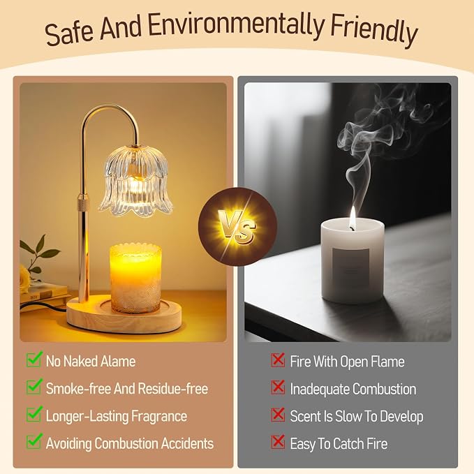 Electric Candle Warmer Lamp with Timer - Flame-Free 4-Level Dimming, Height Adjustable Gifts for Mom Women Friend, alternate
