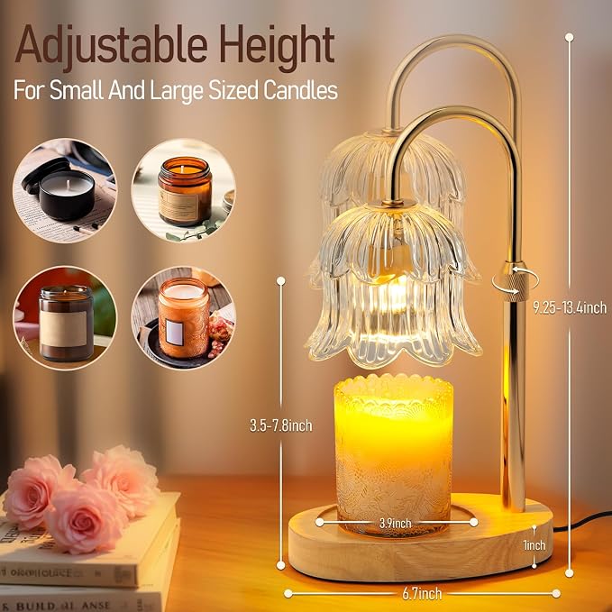 Electric Candle Warmer Lamp with Timer - Flame-Free 4-Level Dimming, Height Adjustable Gifts for Mom Women Friend, alternate
