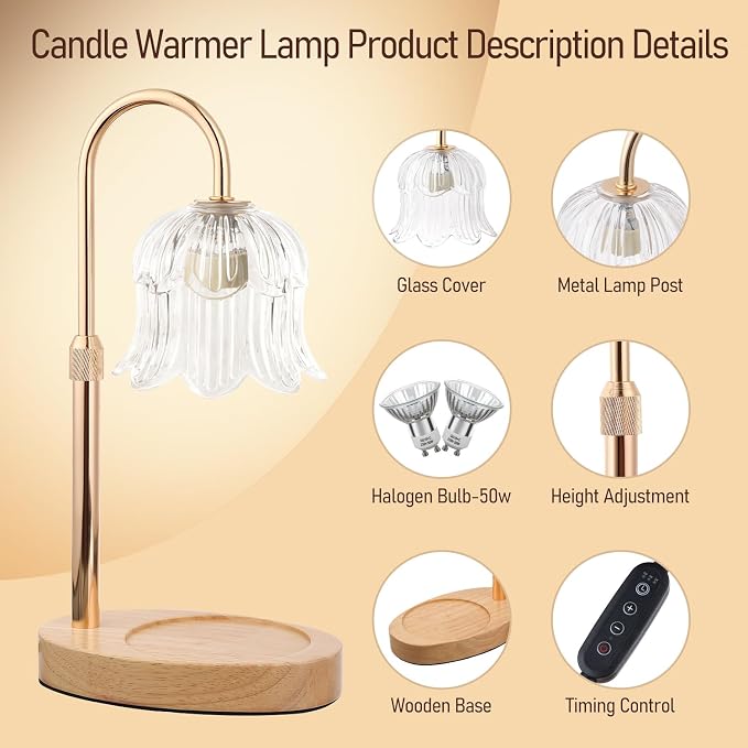 Electric Candle Warmer Lamp with Timer - Flame-Free 4-Level Dimming, Height Adjustable Gifts for Mom Women Friend, alternate
