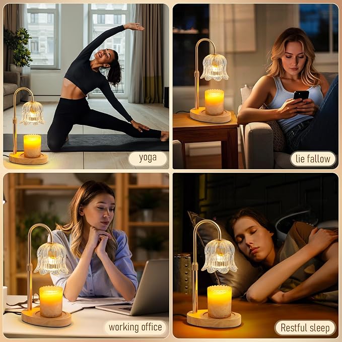 Electric Candle Warmer Lamp with Timer - Flame-Free 4-Level Dimming, Height Adjustable Gifts for Mom Women Friend, alternate