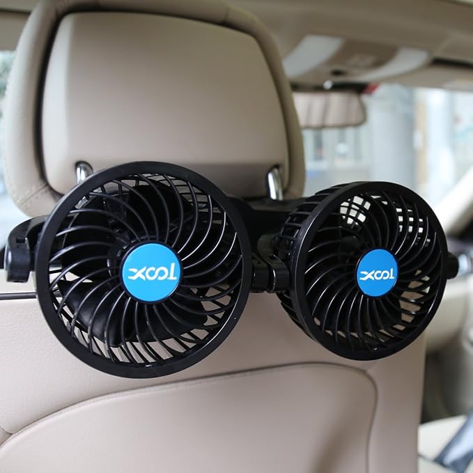 Electric Car Fans for Rear Seat Passenger Portable Fans Headrest 360 Degree Rotatable Backseat Car Fan 12V Cooling Air Fan