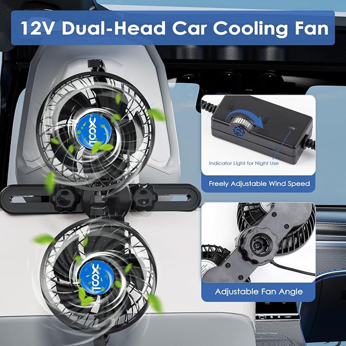 Electric Car Fans for Rear Seat Passenger Portable Fans Headrest 360 Degree Rotatable Backseat Car Fan 12V Cooling Air Fan