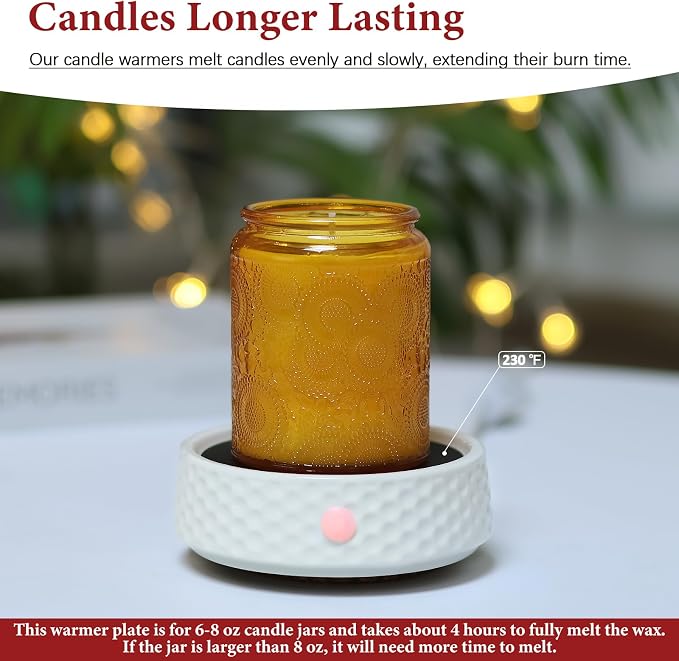 Electric Large Candle Warmer Plate - Ceramic Candle Wax Warmers for Jar Candles, Coffee Mug Warmer, Cup Warmers for Home