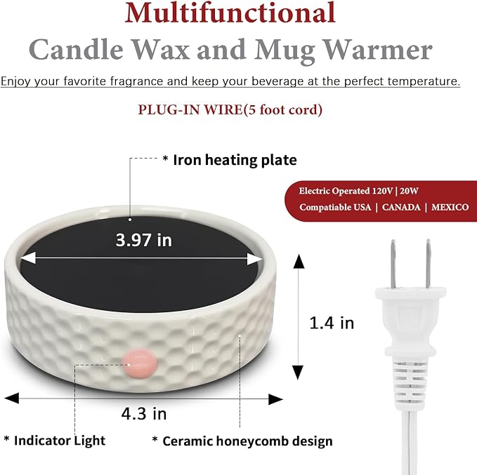 Electric Large Candle Warmer Plate - Ceramic Candle Wax Warmers for Jar Candles, Coffee Mug Warmer, Cup Warmers for Home