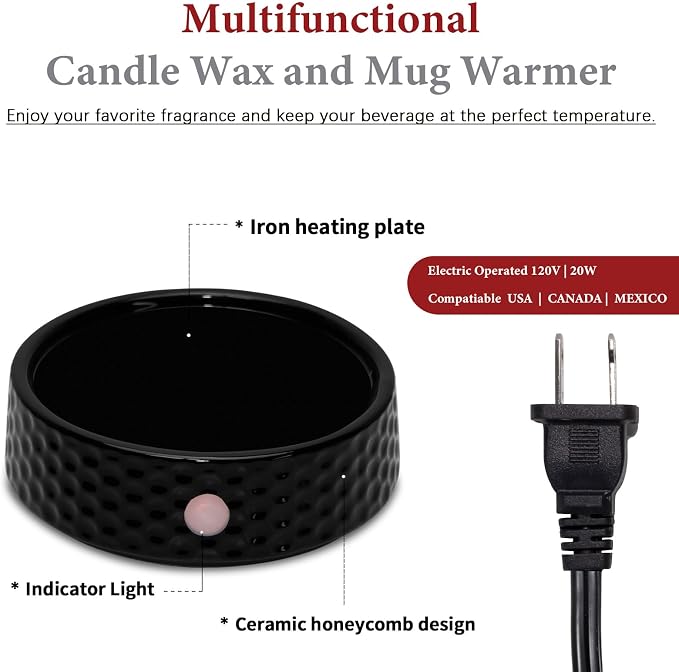 Electric Large Candle Warmer Plate - Ceramic Candle Wax Warmers for Jar Candles, Coffee Mug Warmer, Cup Warmers for Home