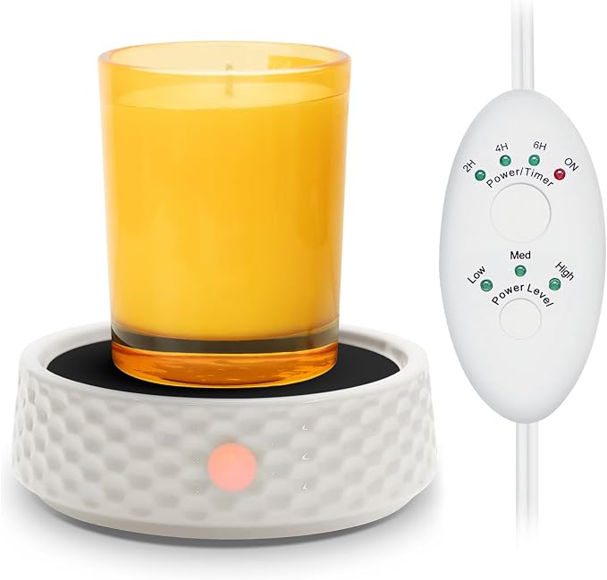 Electric Large Candle Warmer Plate - Ceramic Candle Wax Warmers Timer Adjust Fragrance Intensity Auto Shut Off for Home