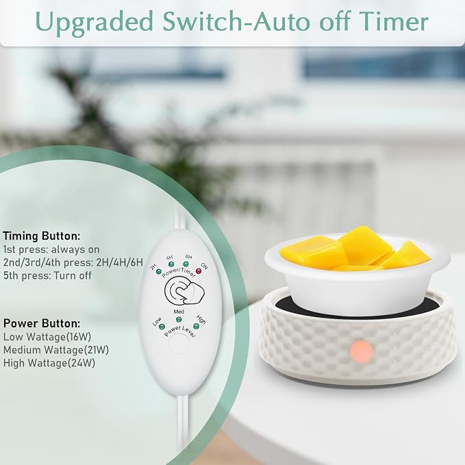 Electric Large Candle Warmer Plate - Ceramic Candle Wax Warmers Timer Adjust Fragrance Intensity Auto Shut Off for Home