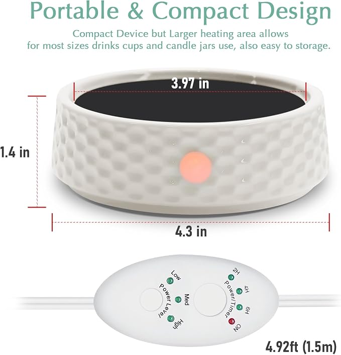 Electric Large Candle Warmer Plate - Ceramic Candle Wax Warmers Timer Adjust Fragrance Intensity Auto Shut Off for Home