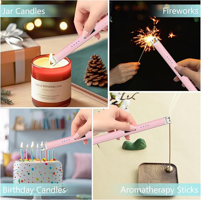 Electric Lighter, Rechargeable Lighter with Battery Indicator Light and Safety Switch, Electric Candle Lighters for Scented