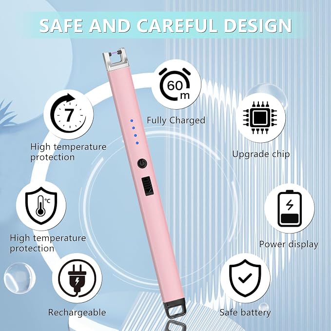 Electric Lighter, Rechargeable Lighter with Battery Indicator Light and Safety Switch, Electric Candle Lighters for Scented
