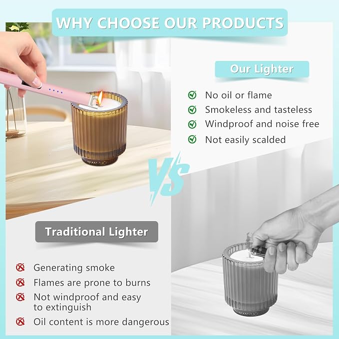 Electric Lighter, Rechargeable Lighter with Battery Indicator Light and Safety Switch, Electric Candle Lighters for Scented